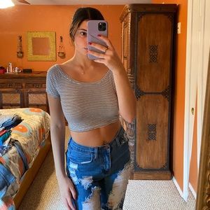 striped cropped tee
